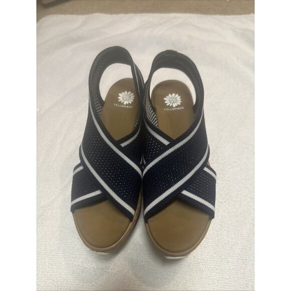 New Yellow Box Airlee Wedge Blue & White Comfort Sandal Women’s Size 7.5 M - Picture 2 of 5
